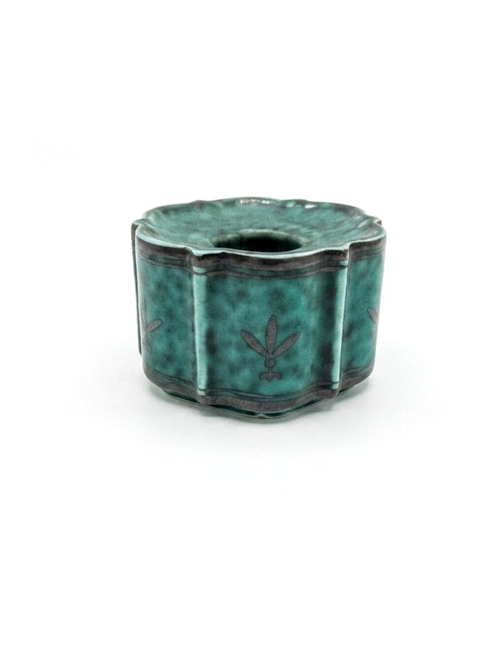 Art Deco Gustavsberg Argenta Silver Overlay Taper Candleholder Teal